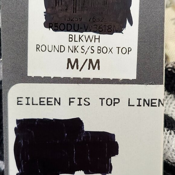 Eileen Fisher Women's Black & White Linen Striped Short Sleeved Top Size M - Picture 6 of 7